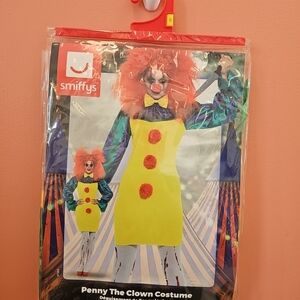 NWT Smiffys Women's Sz Small Penny The Clown Halloween Costume Dress Nose Ruffle
